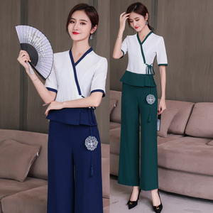 足浴技师工作服套装2021年秋冬养生师按摩足疗服装女遮肚显瘦裤子