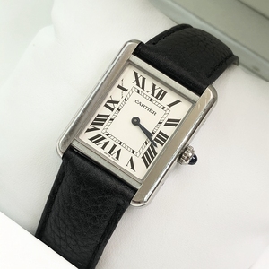 二手卡地亚 cartier 坦克系列wsta0030 石英精钢时尚真皮方形腕表