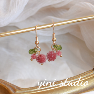 「酸酸甜甜」红色树莓果子 砂糖珠日系可爱水果耳环甜美杨梅耳夹