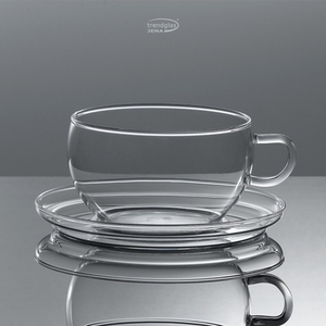 德国进口trendglas jena耐高温玻璃茶杯带把男士高档杯碟套装0.4l