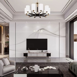 欧式现代简约新中式轻奢华岩板大理石纹材瓷砖客厅沙发电视背景墙