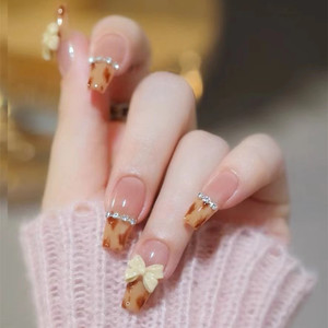 穿戴美甲贴片成品可反复拆卸假指甲太妃链条法式豹纹长款甲片