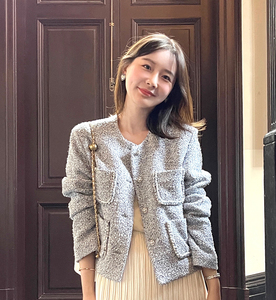 日本日系客供花呢高级感优雅高端法式女装上衣棒球服短款外套女