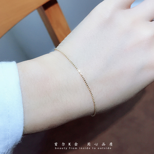 首尔k金纯14k金黄金韩国手链 单层米珠链 简单时尚 超闪气质手链