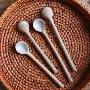 日式粗陶咖啡勺搅拌勺陶瓷小勺子精致小调羹勺子牛奶勺子马克杯勺