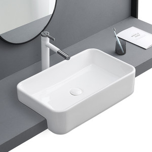 半嵌入式洗脸盆台中盆洗手盆方形嵌入式台盆酒店工装半挂小台上盆