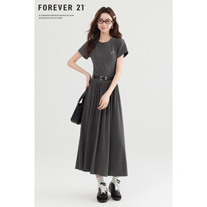 Forever21 韩版休闲圆领短袖T恤上衣女夏季新款高腰半身裙两件套