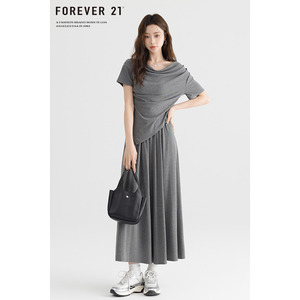 Forever21 时尚休闲气质荡领设计感上衣女夏季高腰半身裙两件套装