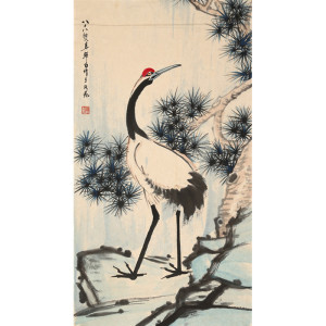 080人付款淘宝娄师白作品手绘三尺国画花鸟条幅 松鹤图 赠鉴定证书