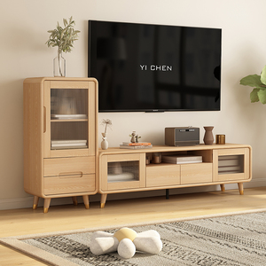 原木色茶几电视机柜组合客厅家用小户型北欧简约现代实木框影视柜