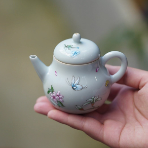 景德镇仿古陶瓷手绘蝶恋花小茶壶文艺小清新功夫茶一壶二杯套装