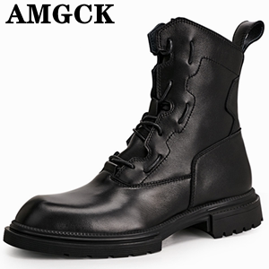 香港代购正品AMGCK高帮马丁靴男款真皮高筒机车靴子男士厚底皮靴