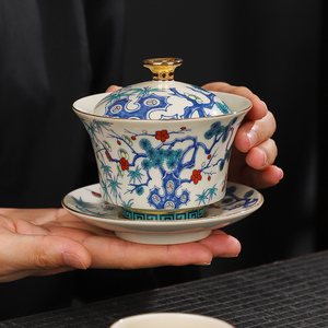皇家 陶瓷珐琅彩绘盖碗茶杯三才茶碗茶托泡茶杯壶承白瓷功夫茶具