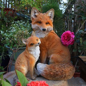 狐狸模型仿真动物摆件假山造景花盆花园装饰庭院树脂户外白狐雕塑