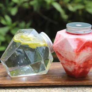 500ml透明pet高透塑料瓶钻石冷饮奶茶果汁饮品网红包装一次性密封