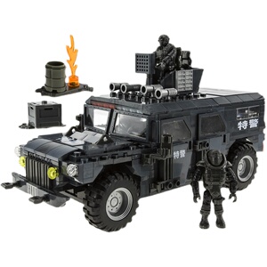 翔竣积木特警防暴装甲运兵车swat武装押运巡逻悍马越野车拼装玩具