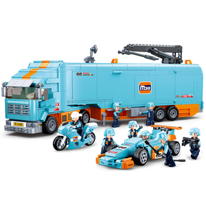 中国积木集装箱卡车大型牵引拖车城市重型运输大货车男孩拼装玩具