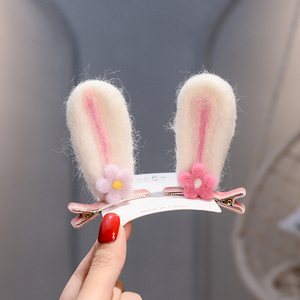 儿童发夹2022新款立体小白兔耳朵对夹俏皮可爱发卡造型女童头饰