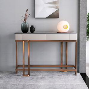 实木新中式玄关柜轻奢风入户玄关桌岩板端景台简约现代收纳装饰柜