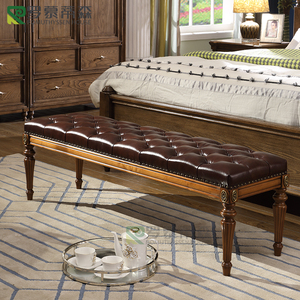 美式床尾凳实木简约卧室床边沙发真皮长凳子欧式换鞋凳长凳床尾塌