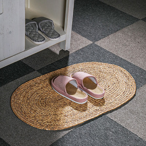 手工黄麻绳编织地垫茶室环保入户门垫椭圆形垫子床边门口除尘脚垫