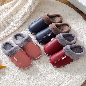 老人棉拖鞋防滑厚底pu皮防水男女爸妈爷奶中老年毛托鞋包头家用鞋