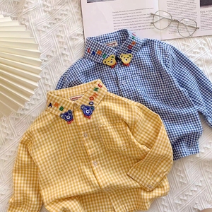 秋季日系新款男女童格子衬衫  儿童洋气柔软纯棉可爱宝宝长袖衬衣