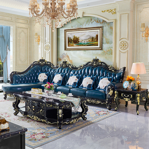 欧式真皮沙发L形客厅全实木橡木雕花 贵妃转角组合法式奢华小户型