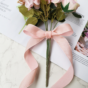 清新双层亮纱千鸟格鲜花花束丝带手工diy发饰蝴蝶结材料服装辅料