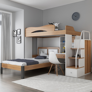 儿童床高低床带书桌上床下桌双层床两层交错式上下床多功能组合床