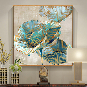 油画纯手绘客厅沙发装饰画现代简约轻奢新中式荷花叶挂画餐厅壁画