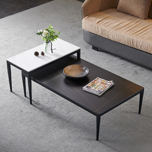 极简岩板茶几小户型正方形全铝合金航空铝材简约现代大茶几组合