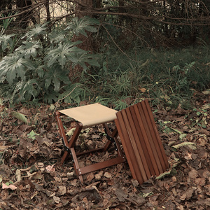 梦花园便携榉木折叠小马扎公园户外承重出色茶几休闲家用实木凳子