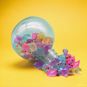 迷你夜光小鸭子玩具仿真动物模型彩色树脂diy发光小摆件灯泡瓶装