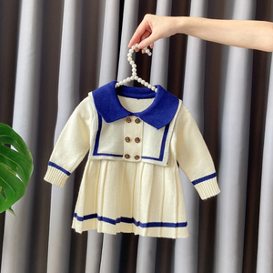 女宝宝连衣裙子秋装海军风婴儿针织衣服两岁女童毛衣公主周岁礼服