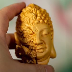 黄杨木雕文玩手把件盘玩物件一念之间佛头男随身把玩手件挂件吊坠