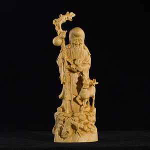 黄杨木雕南极仙翁神像中式家居装饰送礼雕刻工艺品摆件老寿星寿桃