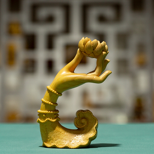 黄杨木雕木质雕刻家居装饰佛手莲花香插文玩手把件禅意摆件工艺品