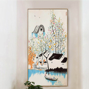 吴冠中作品集江南水乡水墨挂画客厅入户门进门口正对门玄关装饰画