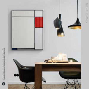 蒙德里安装饰画抽象色块格子几何图形构成极简挂画红黄蓝世界名画