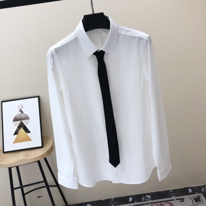 白衬衫男长袖修身休闲坠感男士衬衣韩版潮流黑色冰丝雪纺领带寸衫