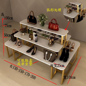 升级款鞋店多层流水台陈列台化妆品货架中岛展示架梯形包包高低桌