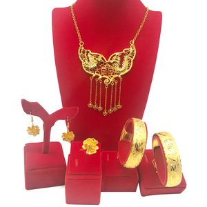 2022新款婚礼首饰镀黄金项链新娘结婚套装龙凤手镯耳环婚庆5件套