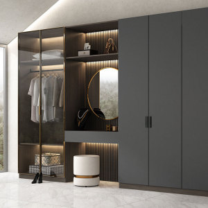 现代简约衣柜家用卧室全屋定制轻奢玻璃门衣帽间主卧衣橱整体家居