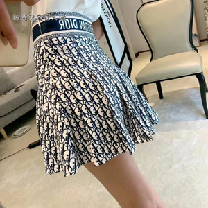 dior/迪奥 21ss 新款满印字母logo老花印花男 高腰半身百褶短裙女