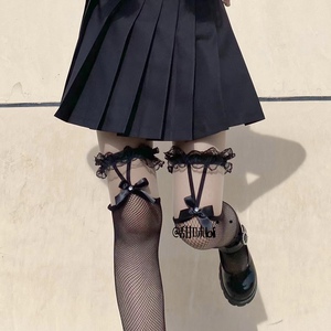 日系性感蕾丝腿环丝袜夏天薄款高筒吊带蝴蝶结过膝jk花边渔网袜