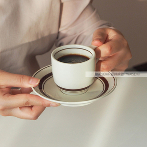 韩国ins复古款棕色线条耐高温陶瓷咖啡红茶拿铁杯碟日本K牌出口向