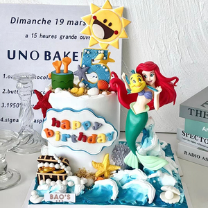 美人鱼玩具蛋糕摆件海洋风抱小丑鱼大号爱丽儿公主站姿烘焙装饰