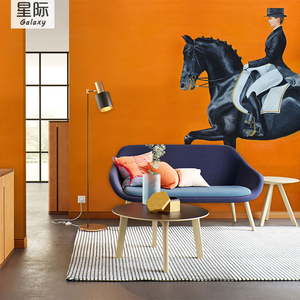 3d北欧现代简约客厅装饰壁纸马术骑马骑士轻奢墙画爱马仕橙色墙纸