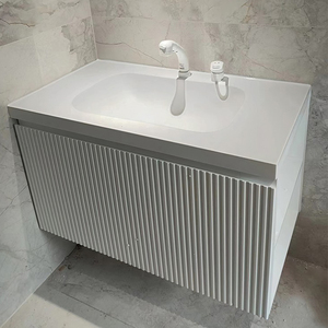 杜邦可丽耐浴室柜一体盆微晶石格栅条柜门子母抽琦美石盆定制国产